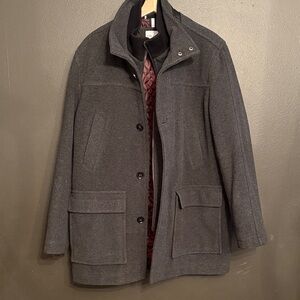 Cole Haan Signature Double Collar Men's Gray Wool Blend Coat